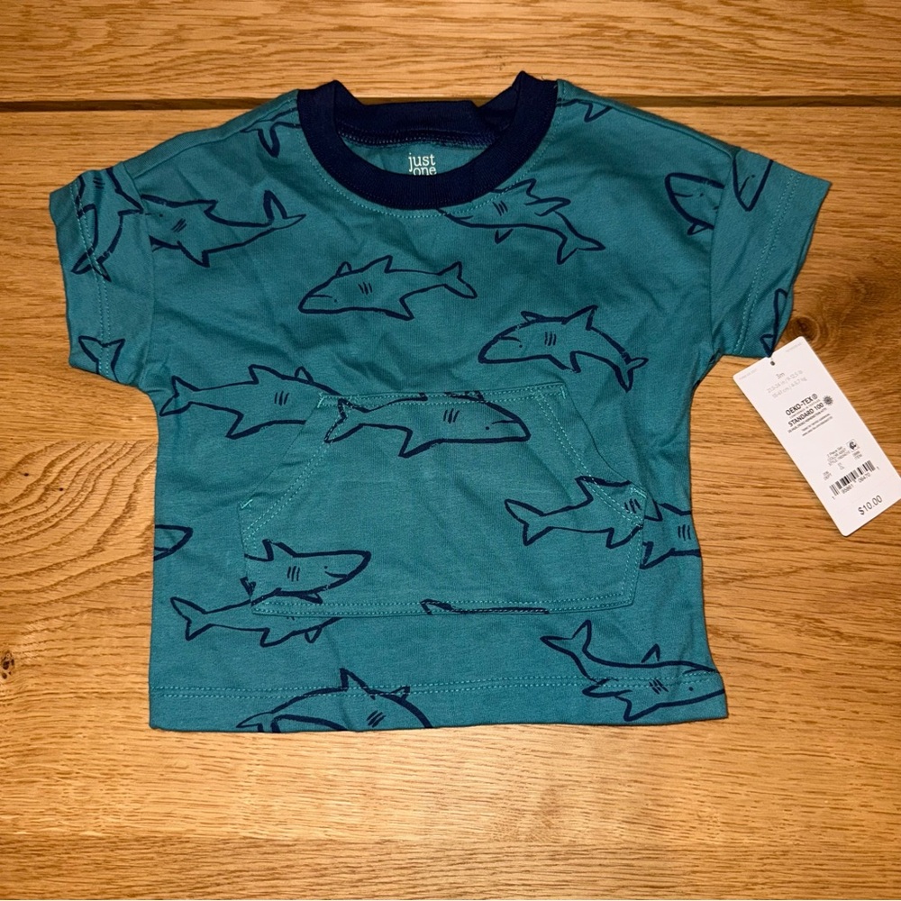 Teal Shark Print Kids T-Shirt